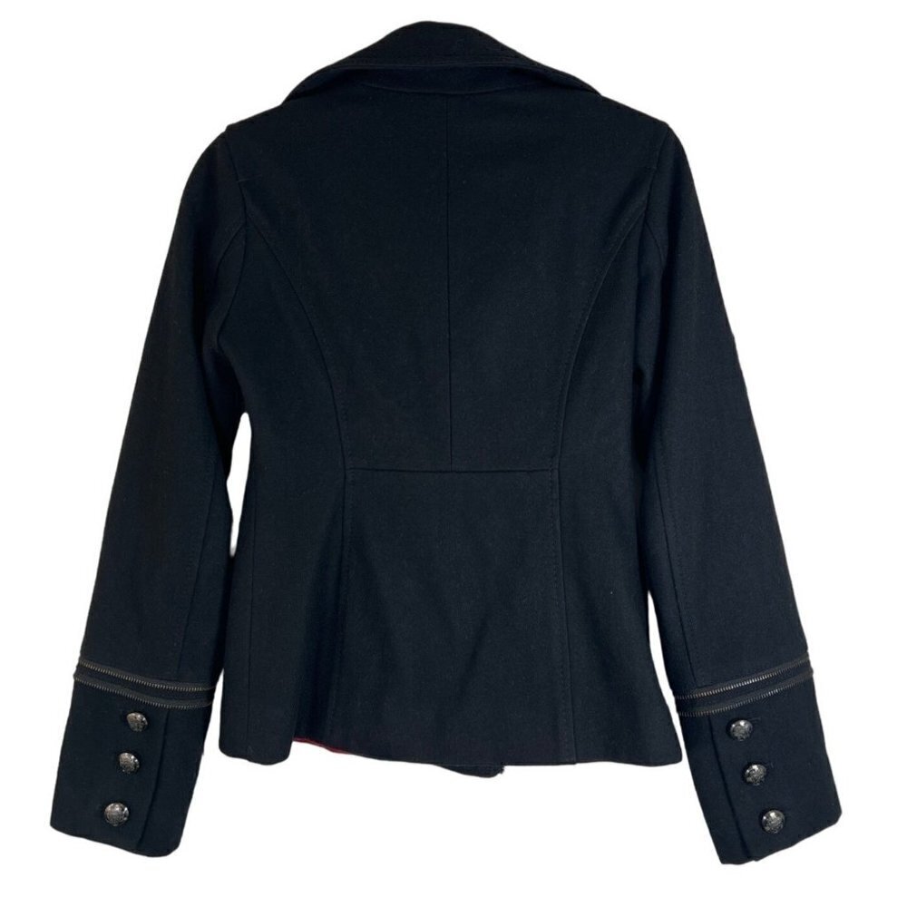 Guess Size XS Navy Wool Jacket DB Button Zip Cross between Moto Peacoat Military - Picture 2 of 16